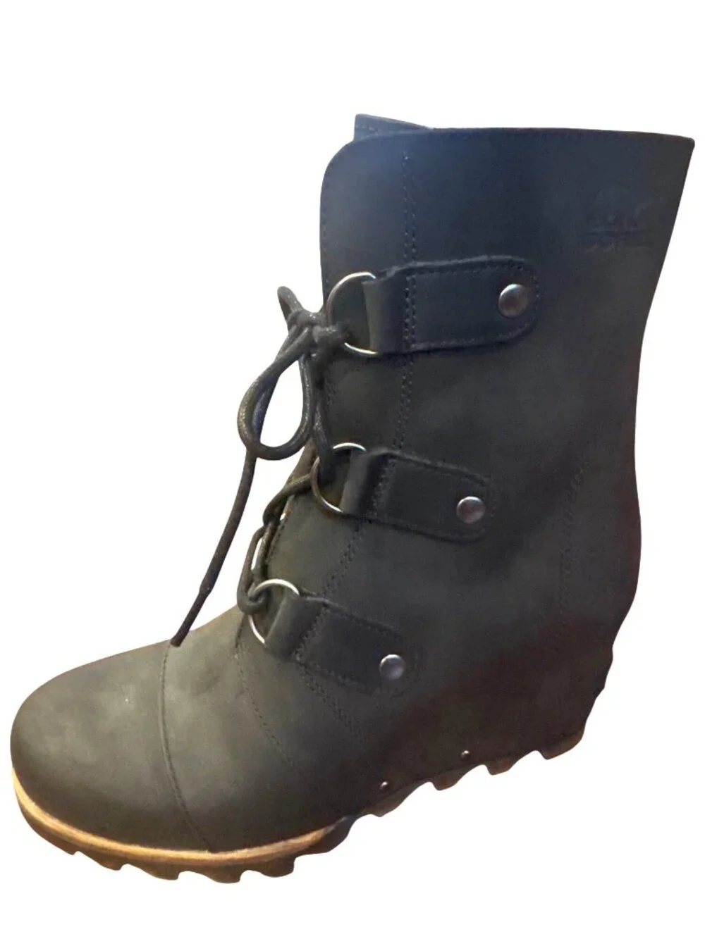 Sorel Joan Of Arctic Wedge Lace Up Boots Black Nubuck Womens Size 8 Waterproof